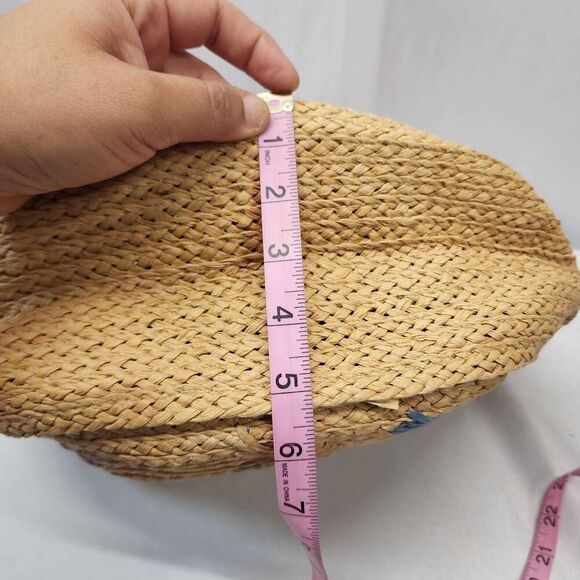 Time and Tru Womens Circle Straw Tote Bag Multi Floral Embroidery Beach Sea - Picture 7 of 9